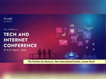 Event invitation banner for 'The Tech and Internet Conference' featuring digital tech icons, silhouetted speakers on a stage, and glowing circuit patterns